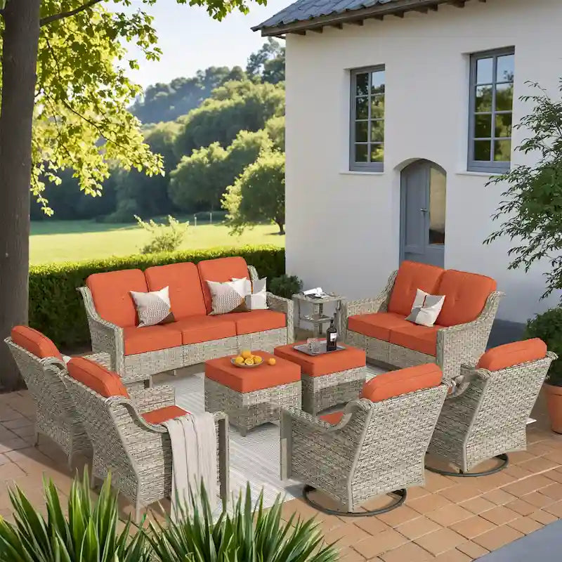 XIZZI 9-piece Outdoor Patio Furniture Conversation Set with Swivel Chair