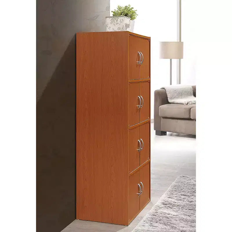 Hodedah HID44 Heavy Duty 8 Door Floor Mount Enclosed Multipurpose Storage Bookcase Cabinet for Home and Office, Beech Wood Finish