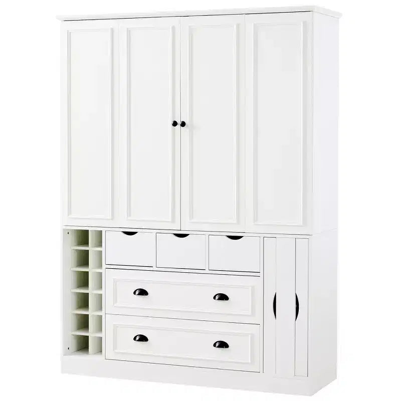 Whisen 71'' Tall Freestanding Kitchen Pantry, Large Dining Storage Cabinet Cupboard Sideboards With 4 Foldable Doors, Shelves, Wine Racks
