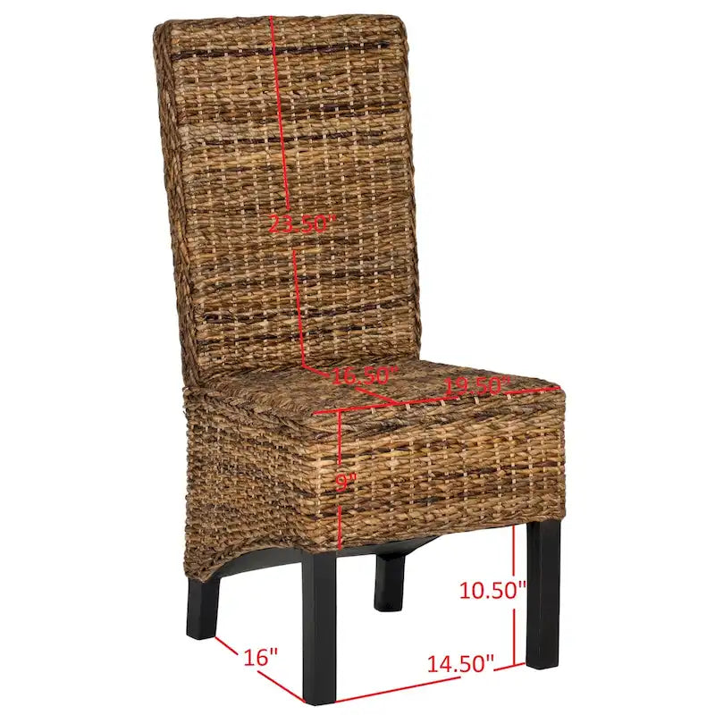 Set of 2 Natural Wicker Dining Chairs 19W x 22D x 41H, Boho Coastal Style