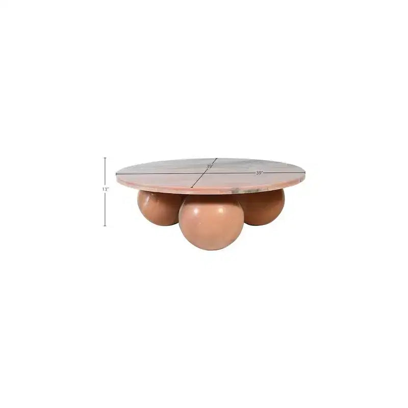 Round Marble Coffee Table with Sphere Legs, Multicolor, Seats 4鈥?