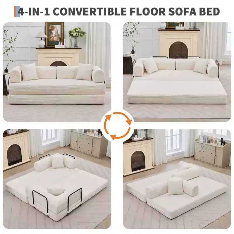 4-in-1 Convertible Sleeper Sofa Bed, 79 Frameless Corduroy Folding Floor Mattress Couch w/ Pillow, No Assembly Loveseat for Small Apartment