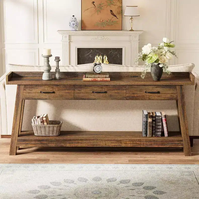 Lantine 2-Tier Sofa Table with 3 Drawers, 70.9 Console Table with Raised Baffle and Storage Shelves for Living Room, Hallway, Entryway