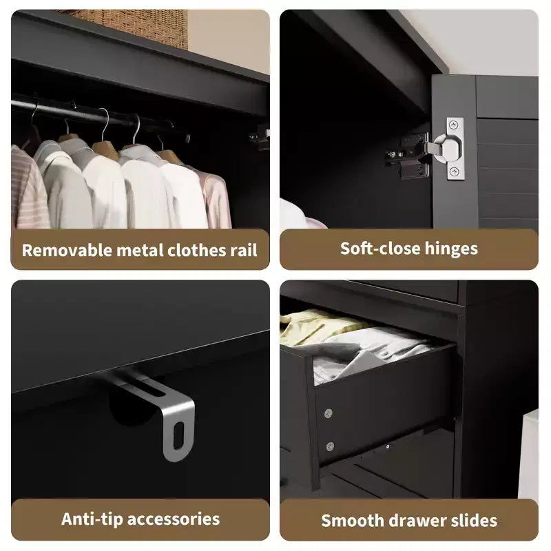 COZONY Armoire Wardrobe with 3 Drawers & 2 Doors, Modern Wooden Closet Cabinet for Bedroom, Heavy Duty White Standing Armoire