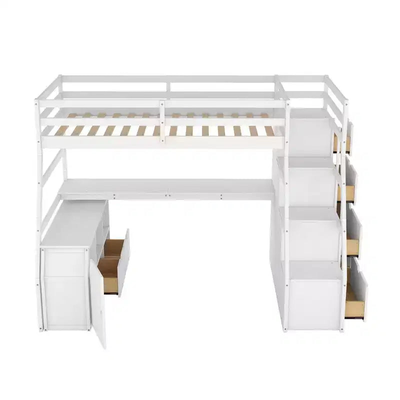 Twin Size Loft Bed with 7 Drawers, 2 Shelves, Cabinet and Desk for Kids and Teens
