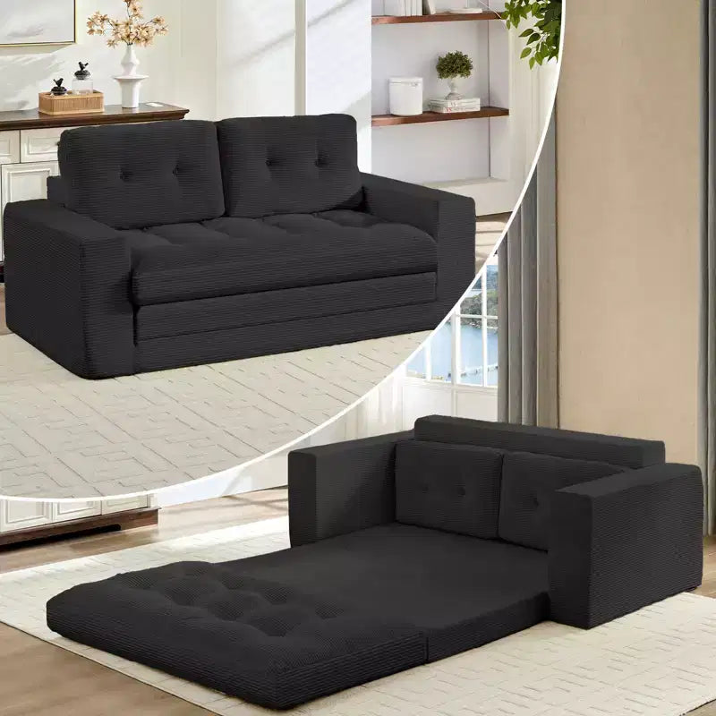 Mjkone 71'' 2-in-1 Convertible Futon Sofa Bed, Corded Fabric Foldable Tufted Buttons Loveseat Sleeper Sofa,Space-Saving