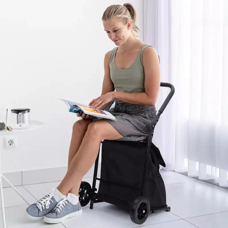 Chariot de transport pliable 2-en-1 Acekool avec sac étanche amovible, coussin d'assise épais et poignée antidérapante réglable, noir