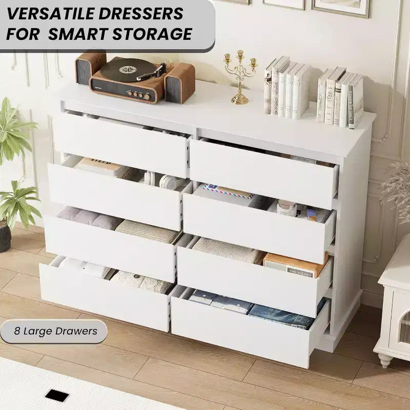 8-Drawer Storage Cabinet, Chest of Drawers with Deep Drawers, Large Wide-Top Closet for Living Room, Hallway, Children's Room