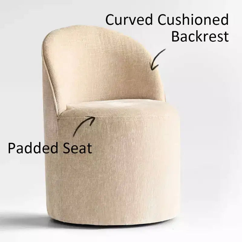 Modern Dining Table Set For 6, Round Pedestal Dining Table, Swivel Rolling Barrel Chairs With Wheels, Textured Chenille- Panipeachy