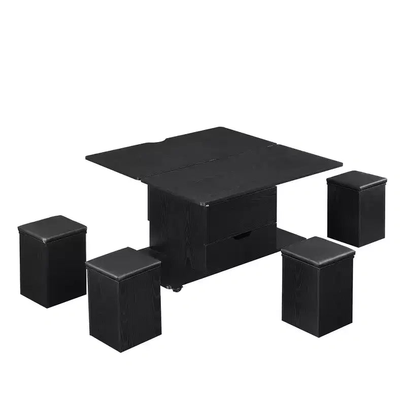 Multi-Function Modern Lift-Top Coffee Table with Hidden Storage, 4 Stools and Casters, Perfect for Modern Living Spaces