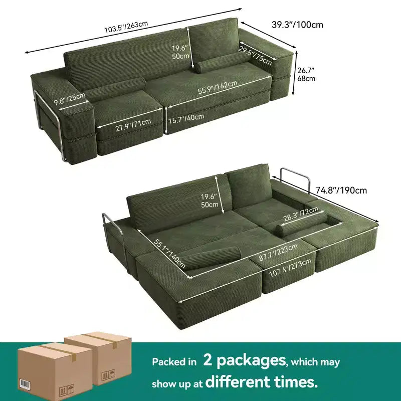 Convertible Cloud Sectional Couch Comfy Corduroy Sectional Sofa Comfy Couch With Deep Seat & High Pillows Easy To Assemble