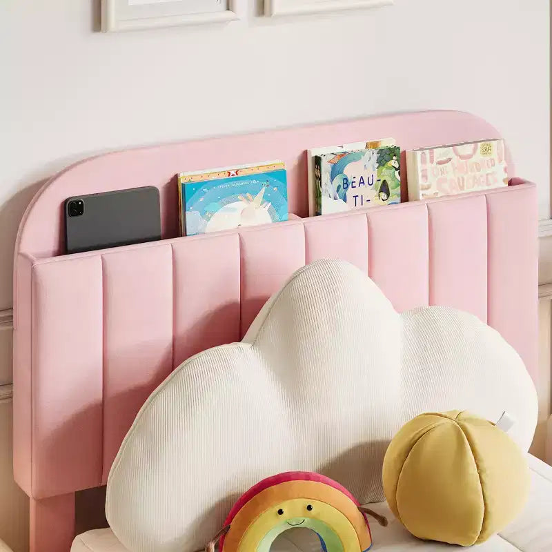 2 Pack Twin Bed Frame with Storage Drawers & Headboard, Velvet Upholstered, Low Profile, Noise-Free, Easy Assembly Pink