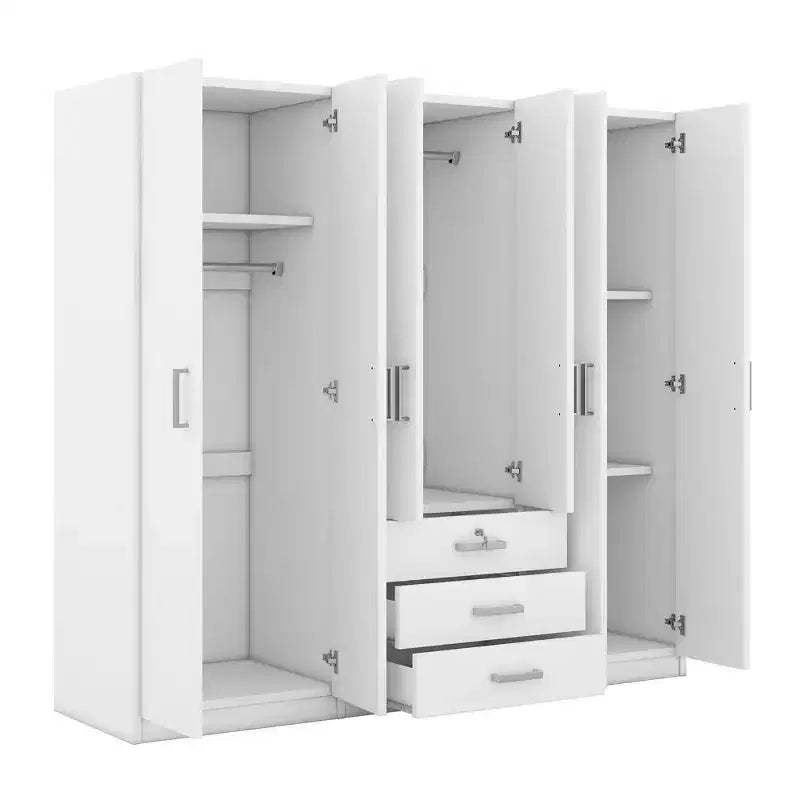6-Door Wooden Wardrobe with Drawers for Bedroom