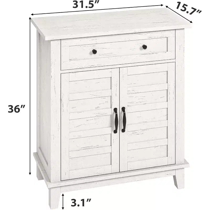 31.5 Rustic Storage Cabinet, with Slatted Doors, 3-Tier Adjustable, Double Door Locker, for Kitchen, Dining Room, and Home Office