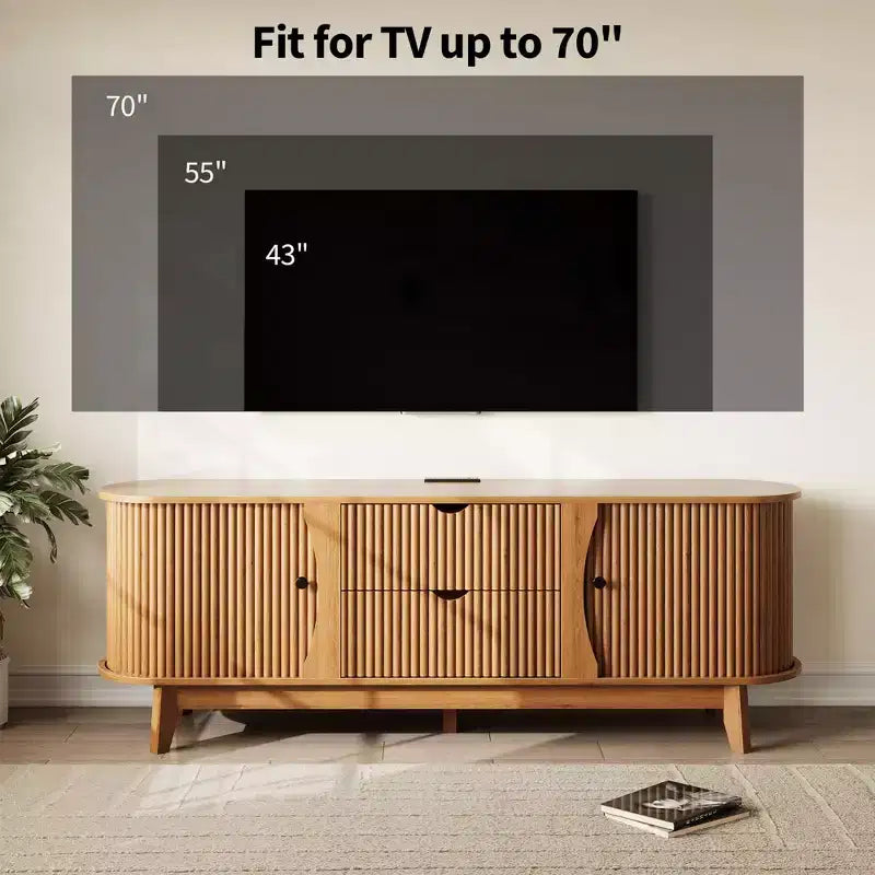 Black/Brown Mid Century TV Stand with 2 Drawers, for 1 Room