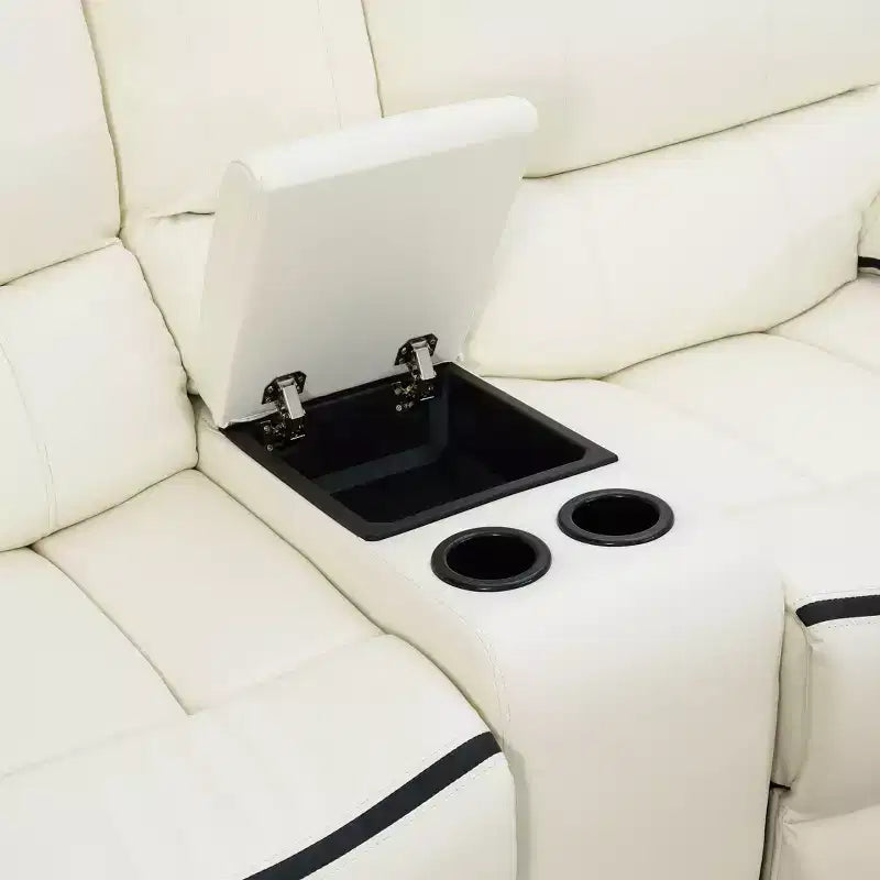 Canapé inclinable électrique MAYEERTY, fauteuil inclinable électrique 2 places en cuir respirant avec rangement et porte-gobelets pour salon, blanc