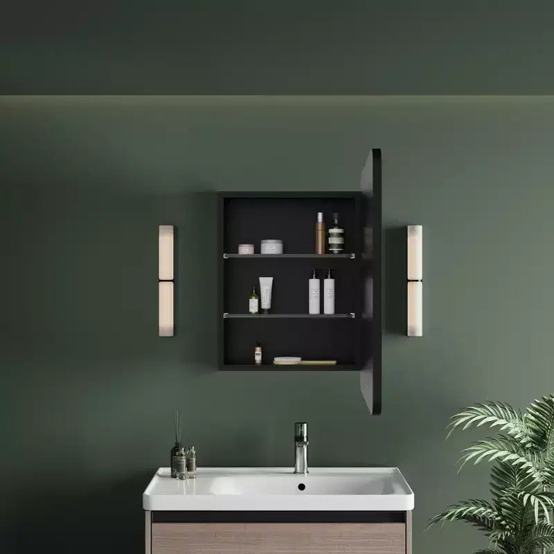 Black / White / Gold LED Medicine Cabinet, Single Door, Left or Right Hinge, Recessed or Wall-Mounted