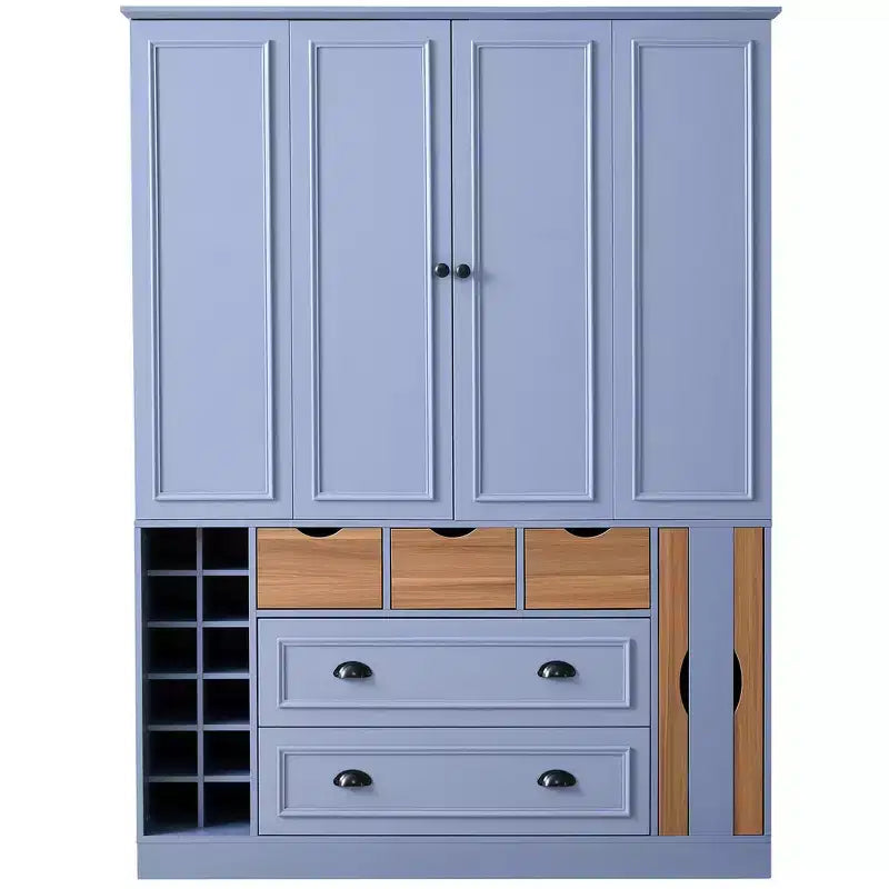 Whisen 71'' Tall Freestanding Kitchen Pantry, Large Dining Storage Cabinet Cupboard Sideboards With 4 Foldable Doors, Shelves, Wine Racks