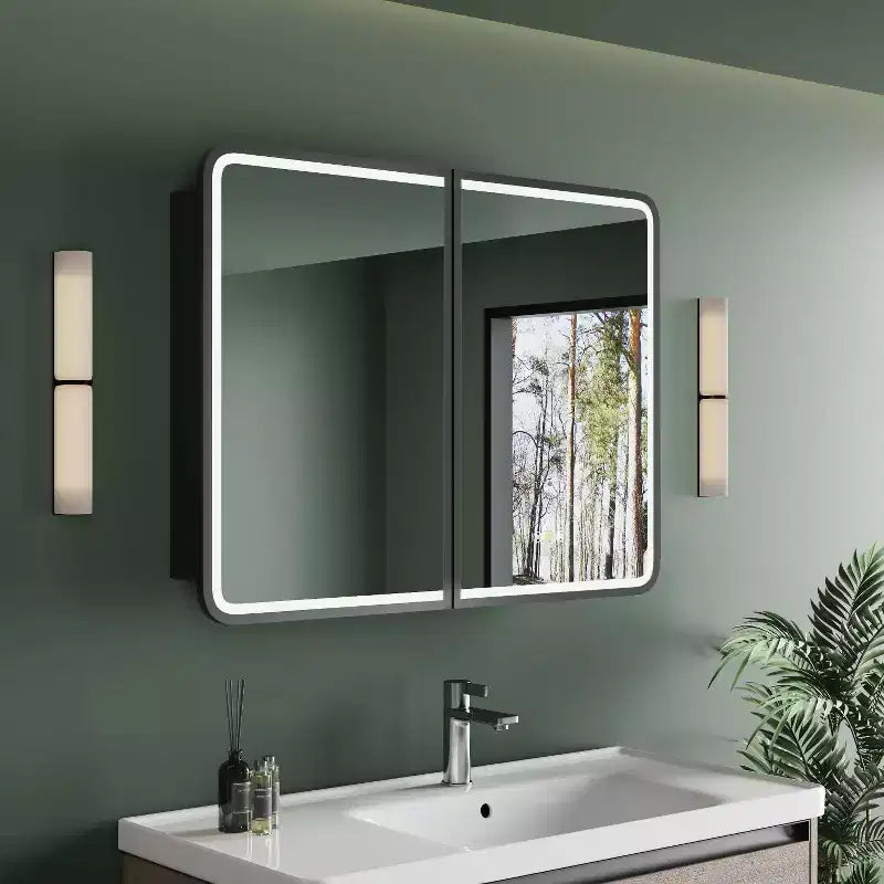Black / White / Gold LED Medicine Cabinet, Single Door, Left or Right Hinge, Recessed or Wall-Mounted