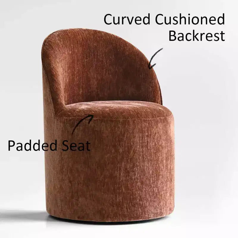 Modern Dining Table Set For 6, Round Pedestal Dining Table, Swivel Rolling Barrel Chairs With Wheels, Textured Chenille- Panipeachy