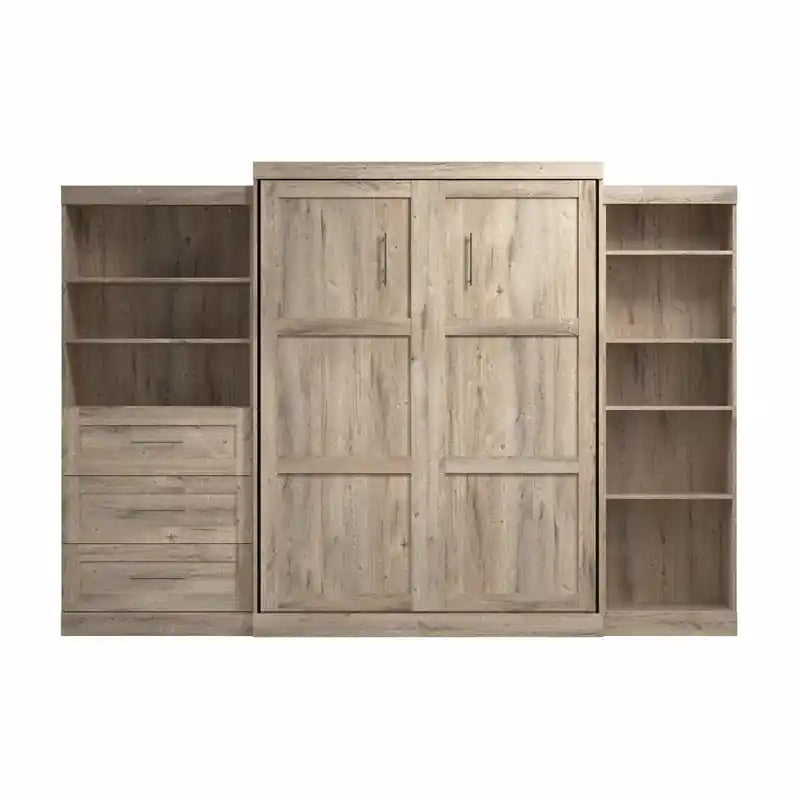 Murphy Bed and Two Shelving Units with Drawers 126-Inch Wall Bed
