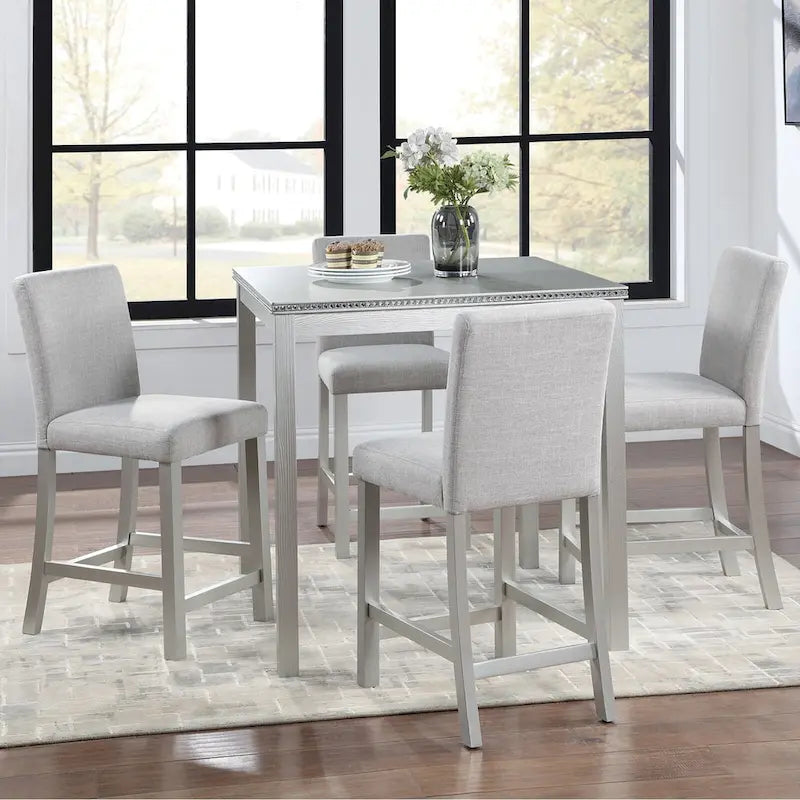 Ensemble de salle à manger moderne 5 pièces avec table carrée hauteur comptoir et 4 chaises rembourrées