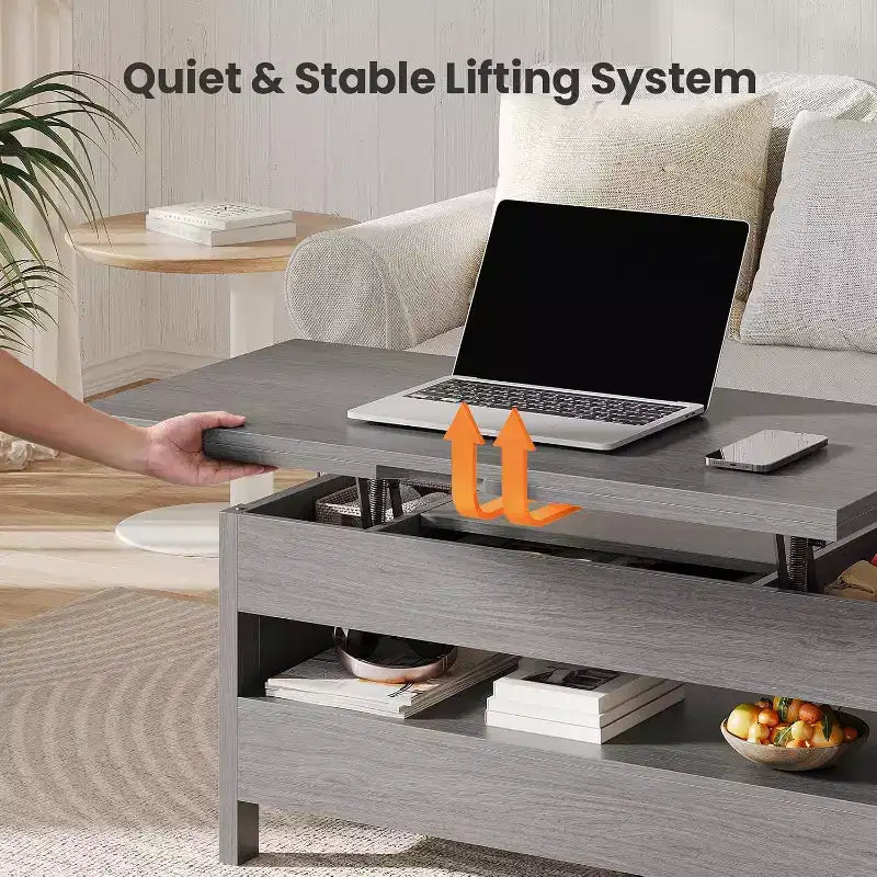 Lift up coffee table with storage space, farmhouse style coffee table, coffee table with two drawers, living room and home office coffee table