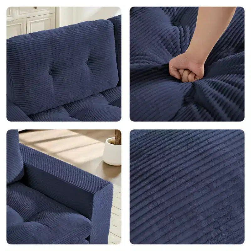 Mjkone 71'' 2-in-1 Convertible Futon Sofa Bed, Corded Fabric Foldable Tufted Buttons Loveseat Sleeper Sofa,Space-Saving