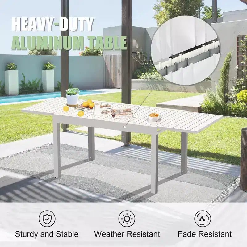 Okak Dining Table Aluminum Patio Extendable Dining Room Table Kitchen Table for Dining Room