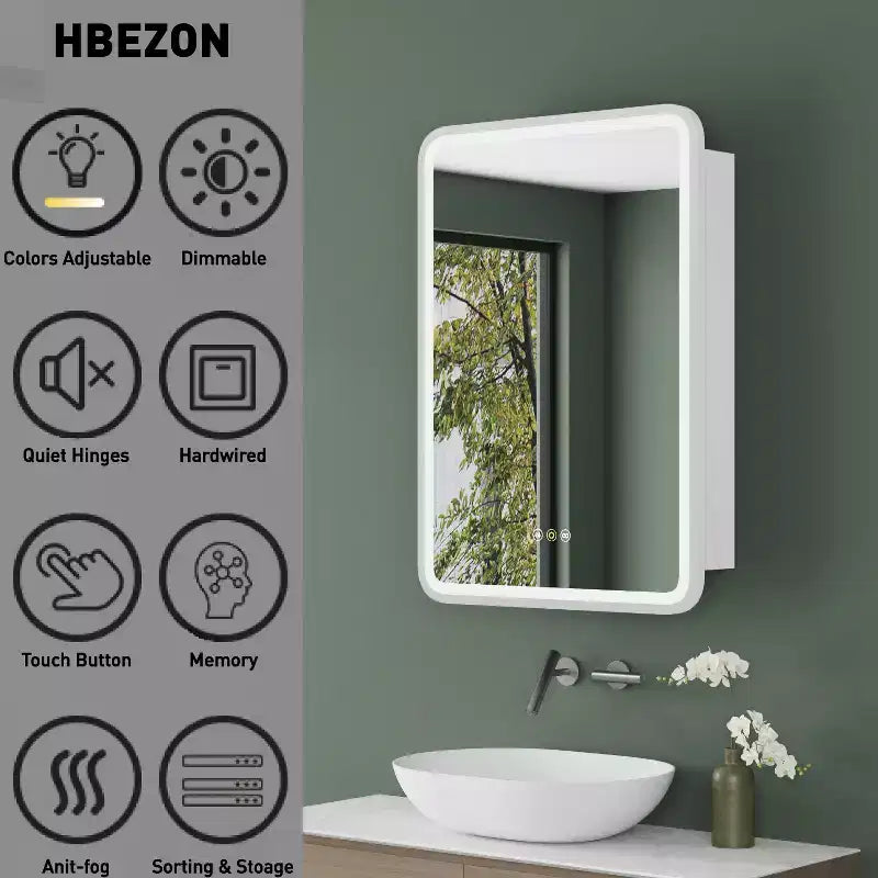 Black / White / Gold LED Medicine Cabinet, Single Door, Left or Right Hinge, Recessed or Wall-Mounted