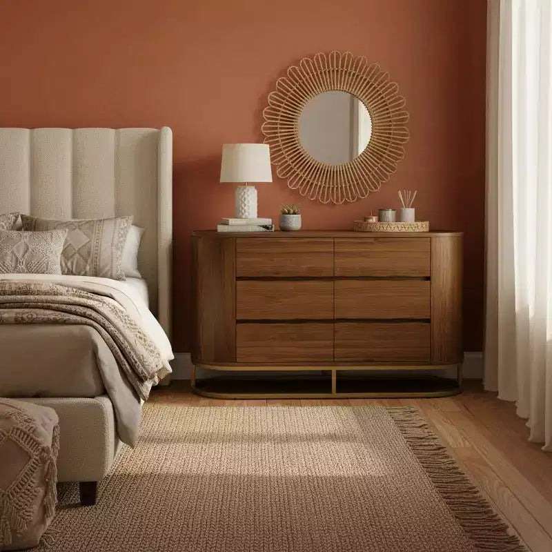 Modern 6-Drawer Dresser with Live Edge Design, Metal Base & Durable Mixed Wood Construction