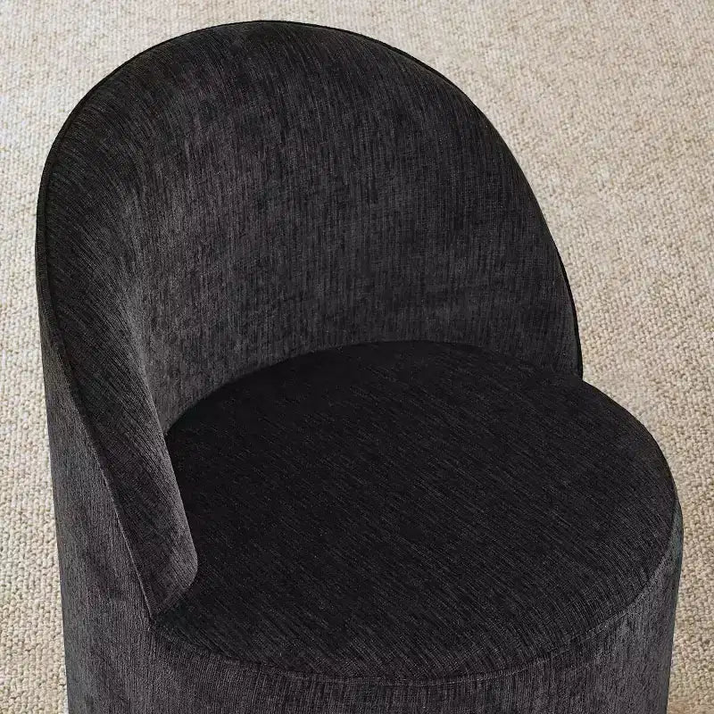 Modern Dining Table Set For 6, Round Pedestal Dining Table, Swivel Rolling Barrel Chairs With Wheels, Textured Chenille- Panipeachy