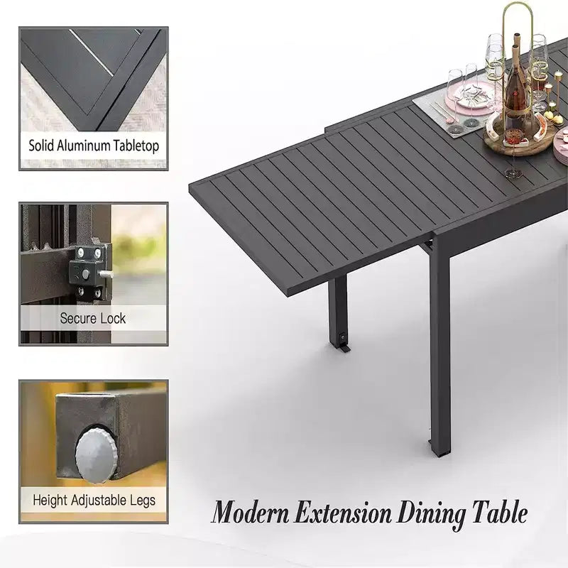 Okak Dining Table Aluminum Patio Extendable Dining Room Table Kitchen Table for Dining Room