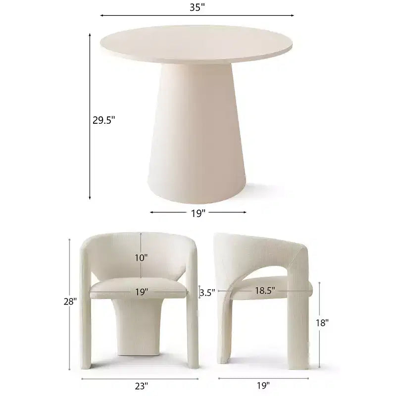 Small Dining Table Set for 2, Beige Upholstered Chairs, Round Pedestal Dining Table, Compact Modern Kitchen Furniture-Panipeachy