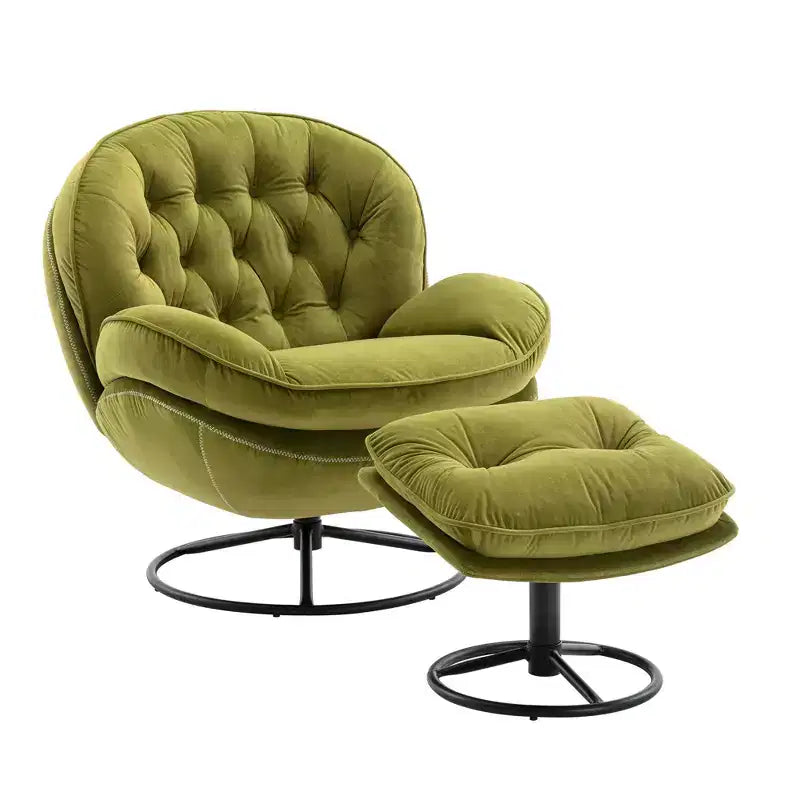 Fauteuil d'appoint en velours Okak avec pouf, fauteuil de salon moderne de style scandinave sans accoudoirs, fauteuil d'appoint doux et confortable pour regarder la télévision, jouer à des jeux