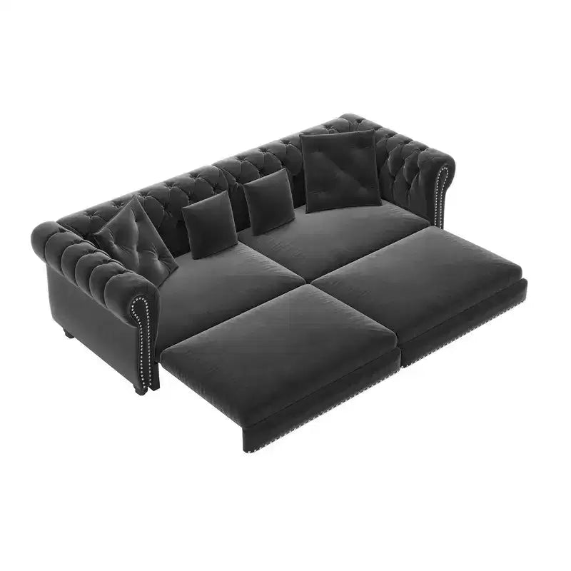Canapé-lit gigogne 3-en-1 King Size Whisen Velvet et canapé convertible avec pouf mobile, design capitonné