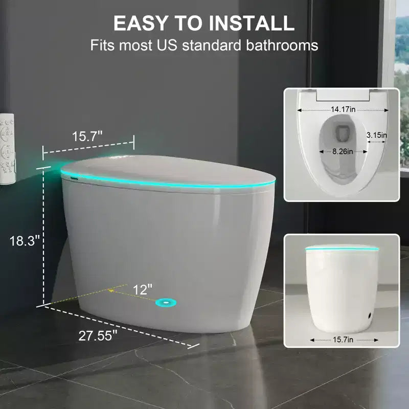 Toilette Bidet Intelligente avec Abattant et Siège à Ouverture/Fermeture Automatique, Chasse d'Eau à Capteur au Pied, Design Monobloc Allongé Sans Réservoir, Siège Chauffant