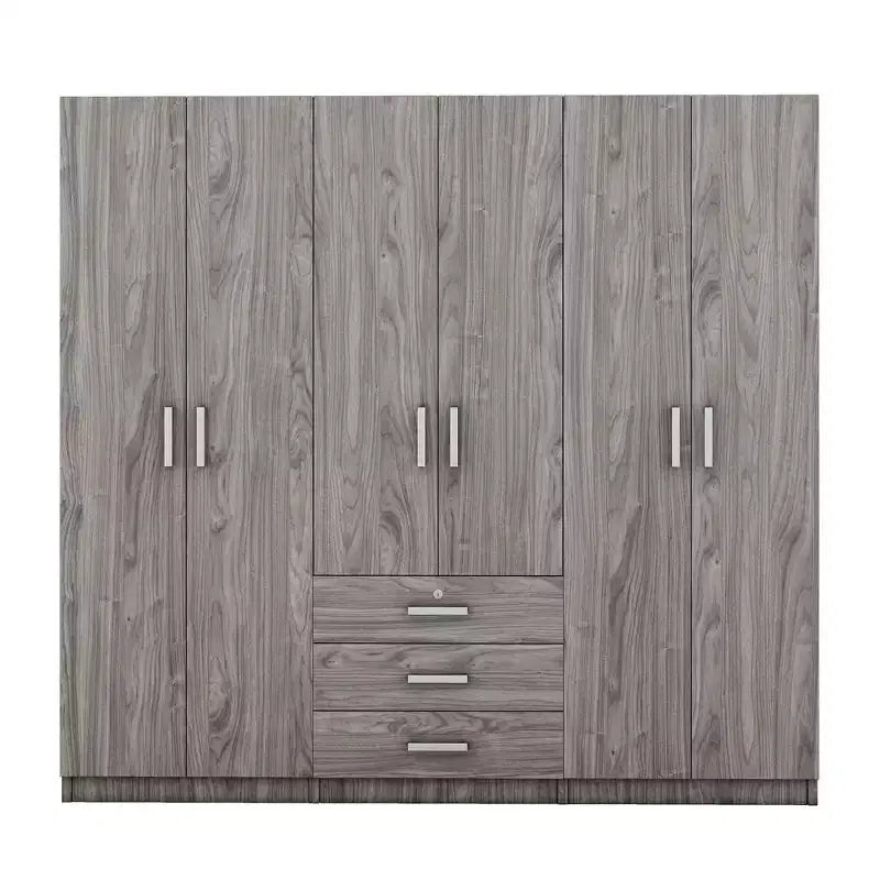 6-Door Wooden Wardrobe with Drawers for Bedroom