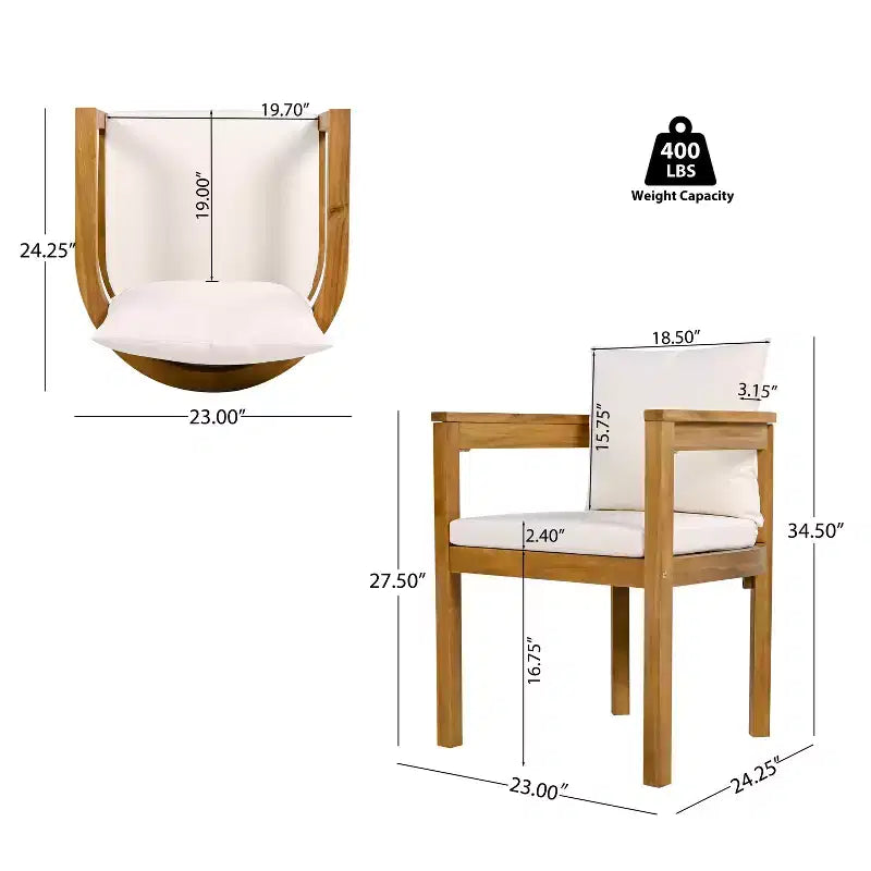 Christopher Knight Home Irene Rustic 9 Piece Outdoor Acacia Wood Dining Set with Curved Backrest Chairs and Cushions