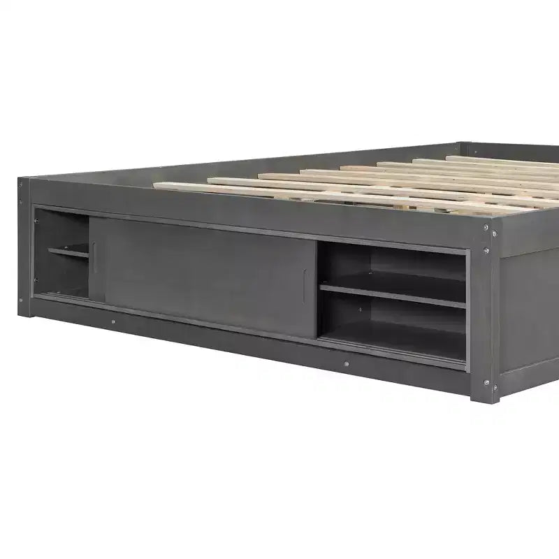 Whisen Queen Platform Bed Frame with 4 Storage Drawers and Footboard Storage