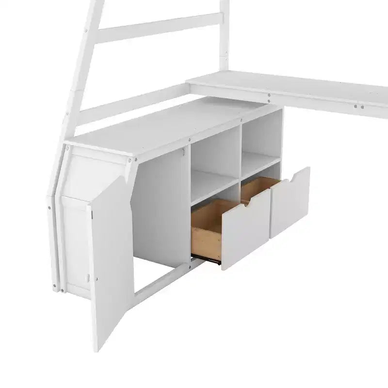 Twin Size Loft Bed with 7 Drawers, 2 Shelves, Cabinet and Desk for Kids and Teens