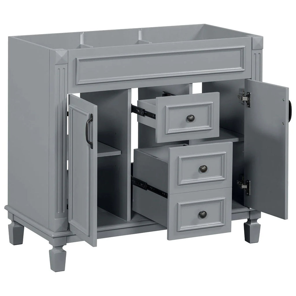 36'' Modern Bathroom Vanity with Top Sink and Mirror Cabinet,2 Doors and 2 Drawers
