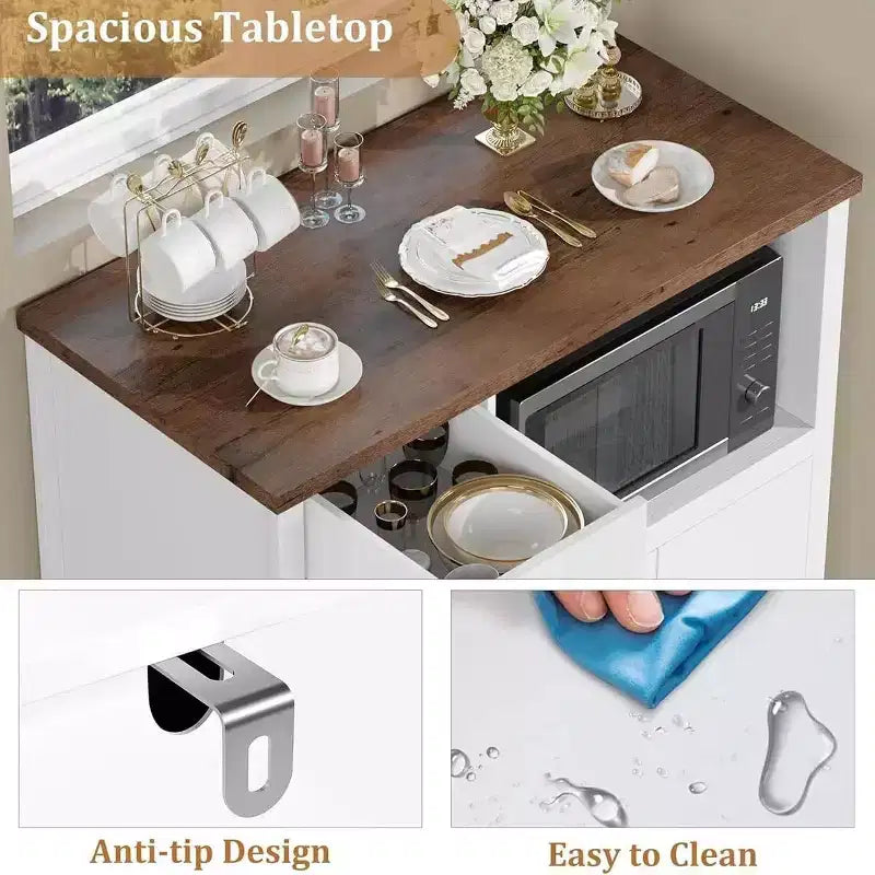 Kitchen Microwave Cabinets with Storage,with 3 Doors,1 Drawer and Adjustable Shelves, Pantry Storage Cabinet