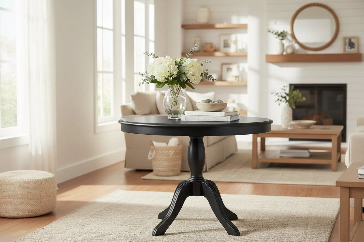 Table ronde à pied central en bois massif