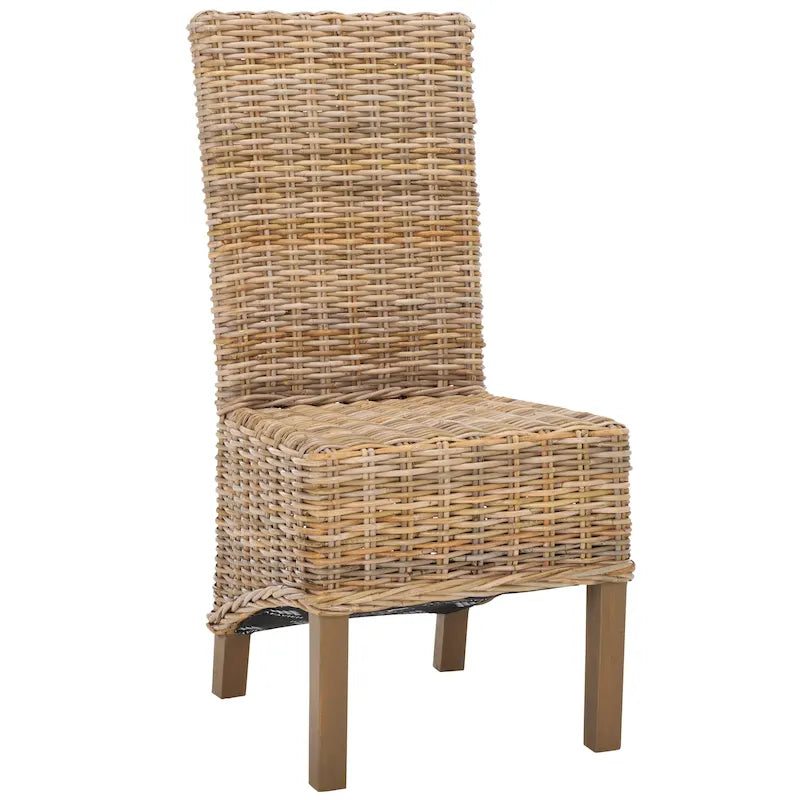 Set of 2 Natural Wicker Dining Chairs 19W x 22D x 41H, Boho Coastal Style