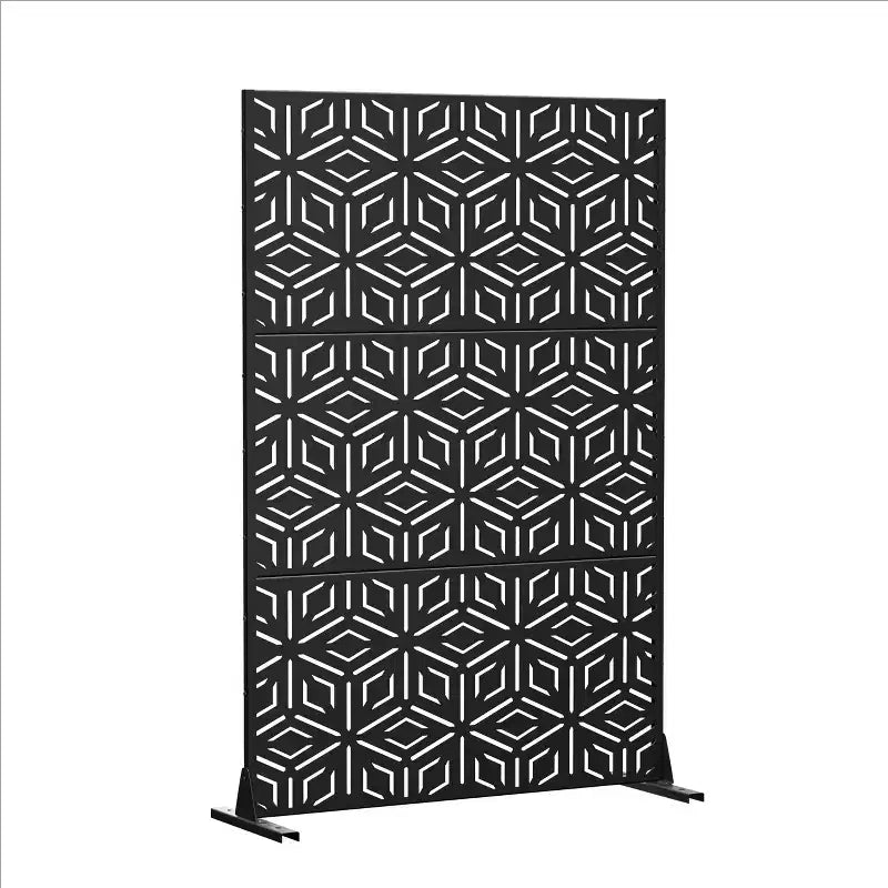 MAYEERTY Paravent Francis Motif Riz Noir Tôle Galvanisée 183x120x5cm Lot de 3 pièces