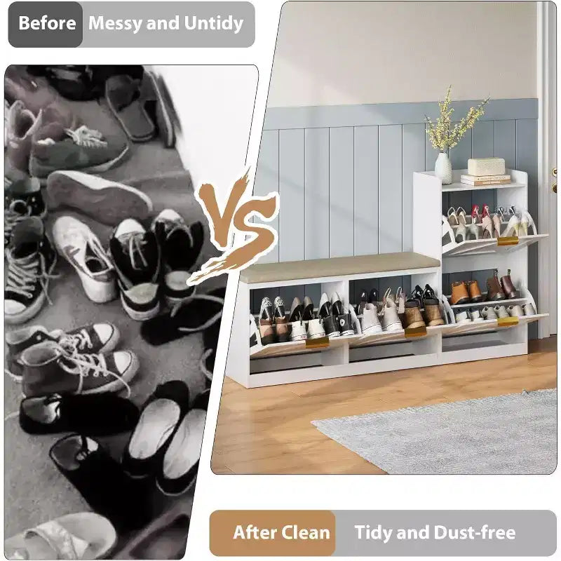 Meuble à chaussures avec banc et 4 tiroirs basculants – Organisateur d'entrée étroit pour 35 à 40 paires
