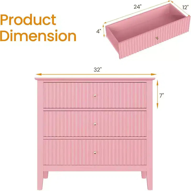 Heynemo 3 Drawer Dresser, Painted 30 Inch Tall Wood Nightstand with Storage, Wide Modern Chest of Drawers with Ball Bearing Slide