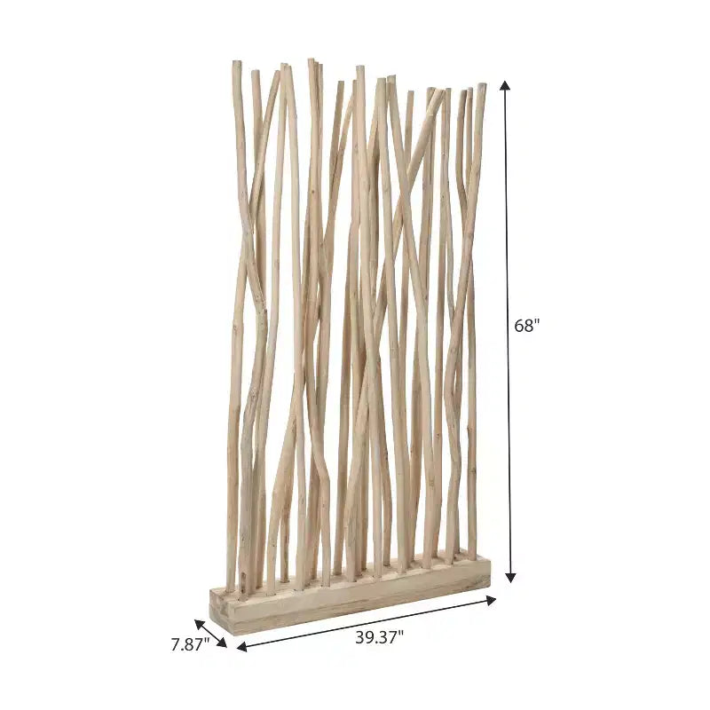 JONATHAN Y Tranquil 39W x 68H Coastal Bohemian Handcrafted Teak Branch Single Panel Room Divider