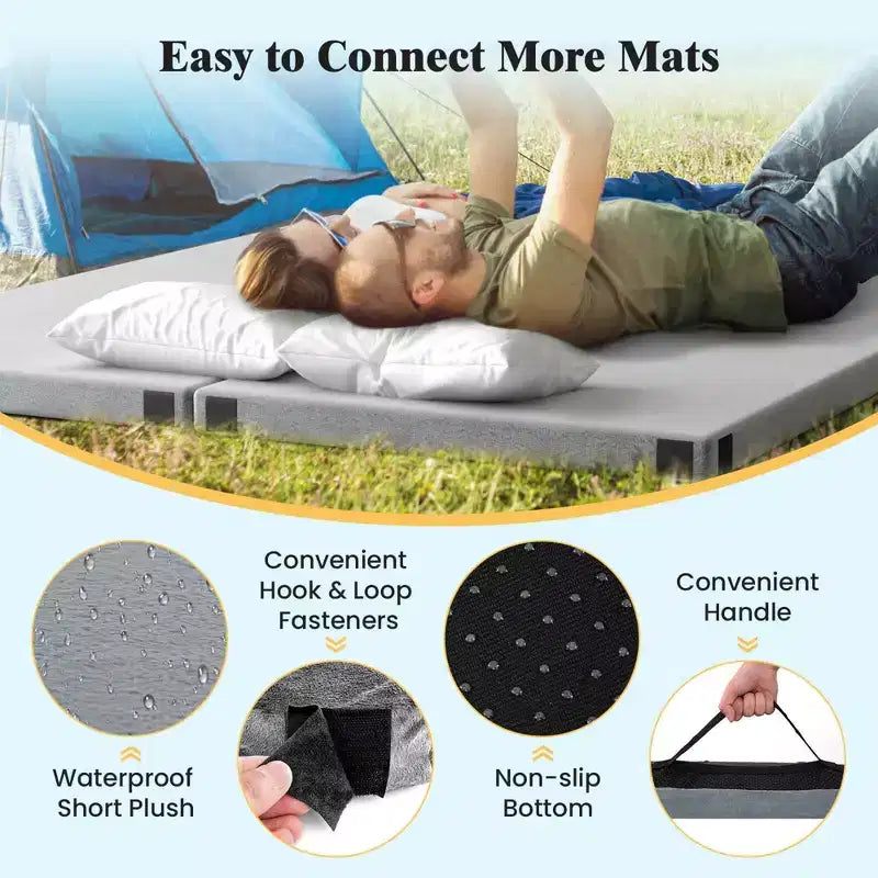 Costway Memory Foam Camping Mattress with Anti-slip Bottom Travel Bag for Outdoor Sleeping Gray/Blue